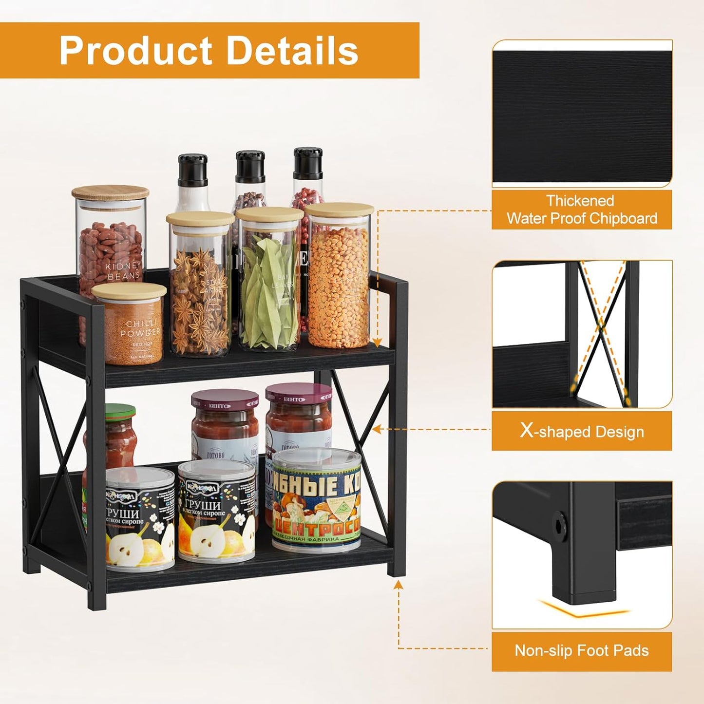 Giikin Countertop Shelf Organizer, 2 Tier Kitchen Spice Rack Organizer for Countertop, Wood Coffee Counter Shelf Organizer for Home (Bamboo, S)