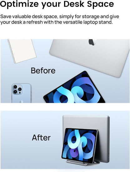 SODI Vertical Laptop Stand for Desk, Gravity Auto Lock MacBook Stand, Aluminum Laptop Holder Vertical Compatible with MacBook Pro, Air, Tablet, Space-Saving Organize Work & Home Office, Gray