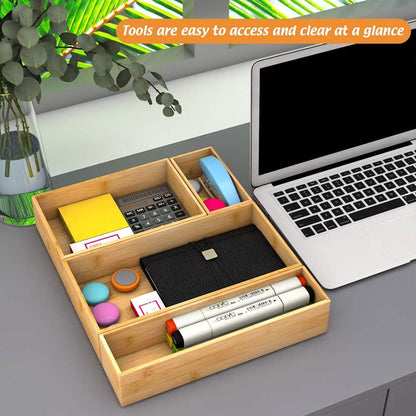 Black Bamboo Drawer Organizer - Silverware&Utensil Holder Organizer for Kitchen Drawers, Multi-Use Drawer Dividers Boxes for Bathroom Counter，Cabinet, Garage, Office Desk, Makeup, Jewelry (12"3"2.5")