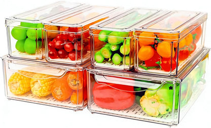 ZIJUND 4 Pack Fridge Organizer, Stackable Refrigerator Organizer Bins with Lids, BPA-Free Fridge Organizers and Storage Containers for Fruit, Vegetable, Food, Drinks, Cereals, Clear