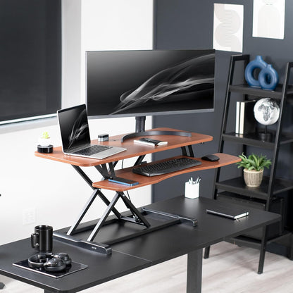 VIVO 26 inch Desk Converter, K Series, Height Adjustable Sit to Stand Riser, Dual Monitor and Laptop Workstation with Keyboard Tray, Black, DESK-V026KB