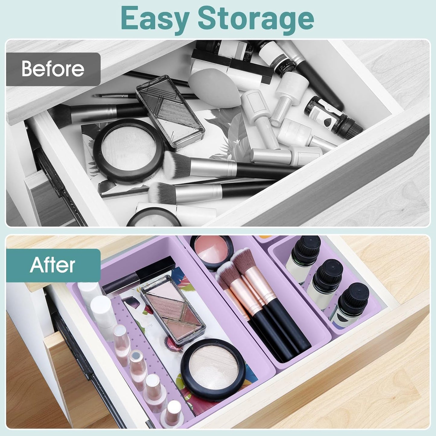WOWBOX 25 PCS Clear Plastic Drawer Organizer Set, 4 Sizes Desk Drawer Divider Organizers and Storage Bins for Makeup, Jewelry, Gadgets for Kitchen, Bedroom, Bathroom, Office