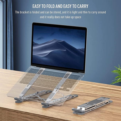 Ergonomic 7-Levels Angles Adjustable Laptop Stand, Portable Laptop Stand for Desk, Aluminum + Silicone Foldable Ventilated Cooling Laptop Riser for 10-17” Laptops, Tablets (Silver)
