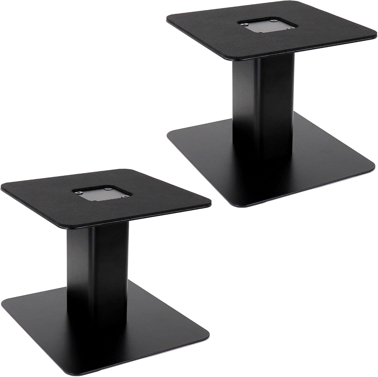 Desktop Speaker Stands Pair, Heavy Duty 7”x 7” Metal Tray, Sturdy Flat Base for 4" to 7" Monitor & Bookshelf Speakers, Compact Monitor Speaker Stand Riser for Home/Studio Speakers, 6" Tall/Black
