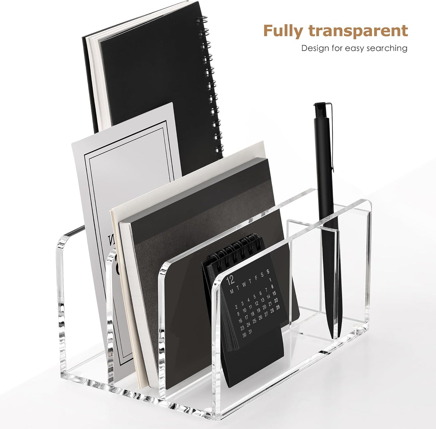 SANRUI Acrylic Mail Sorter Desktop Organizer Holder, 2 Compartments Clear Small File Script Letter Office Document Storage for Desk Bill Filling Envelope Holder Office, Home, School Desk Organization