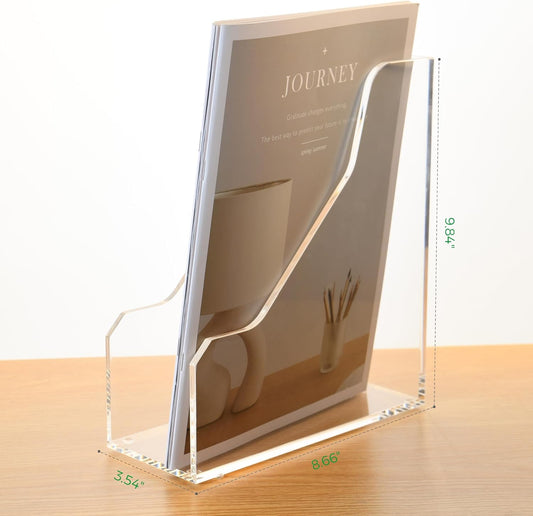 Magazine Holder - Acrylic File Holder and Desk Organizer, Clear Bookend File Sorter, Acrylic Book Organizer and Storage Box for Documents, Magazine Holder Rack for Classroom, Home, and Office