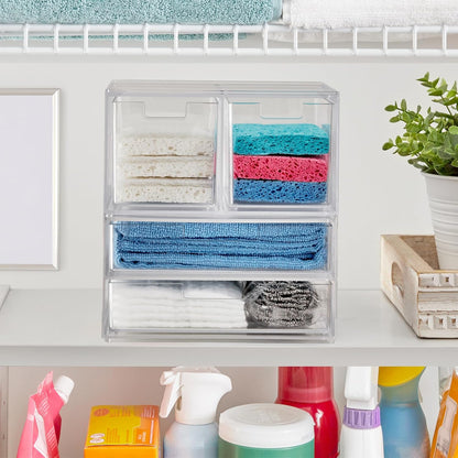 STORi Chloe Space-Saving Clear Drawer Organizer (4 Wide Drawers) Sort Office, Kitchen, Beauty Supplies, Makeup, Pens, Jewelry, Stationary, Made in USA