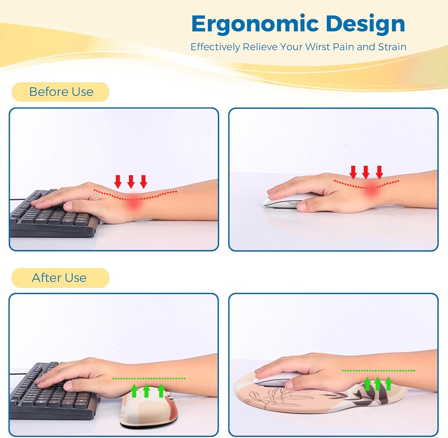 Mouse Pad and Keyboard Wrist Rest Support, with Non-Slip PU Base,Gel Mouse Pad with Coaster,Pain Relief for Gaming, Computer,Office -Beach
