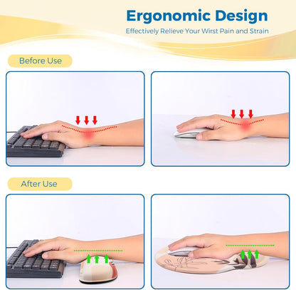 Mouse Pad and Keyboard Wrist Rest Support, with Non-Slip PU Base,Gel Mouse Pad with Coaster,Pain Relief for Gaming, Computer,Office -Beach