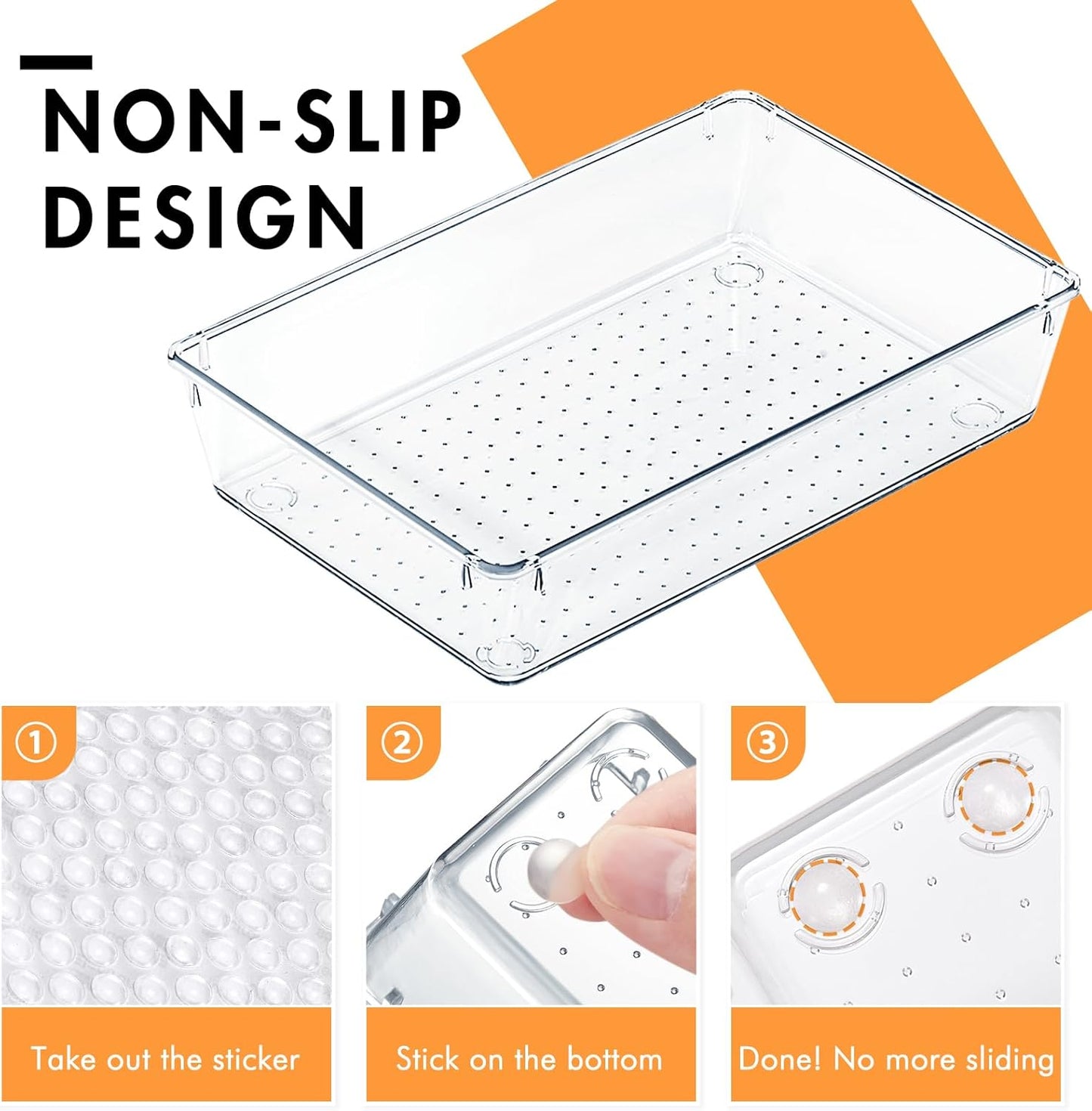HOUSE DAY Makeup Drawer Organizer Trays 24 PCS, 4-Size Clear Drawer Organizers with Silicone Pads, Vanity Organizers and Storage, Non Slip Plastic Drawer Organizer for Desk, Bathroom, Kitchen, Office