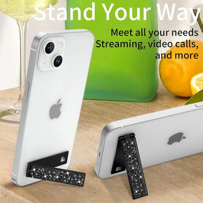 Mini Phone Kickstand, Folding Invisible Portable Metal Cell Phone Stand Holder for Desk, Compatible with iPhone, Samsung and All Cellphones, Black