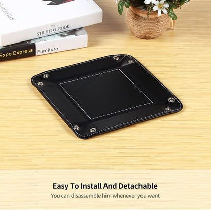 YAPISHI Key Dish Bowl for Men, Entryway Catchall Holder Bedside Table Valet Tray for Pocket Stuff, PU Leather Nightstand Organizer for Dice/Coins/Wallet/Watch/Rings/Sunglasses, Dresser/Coffee Table