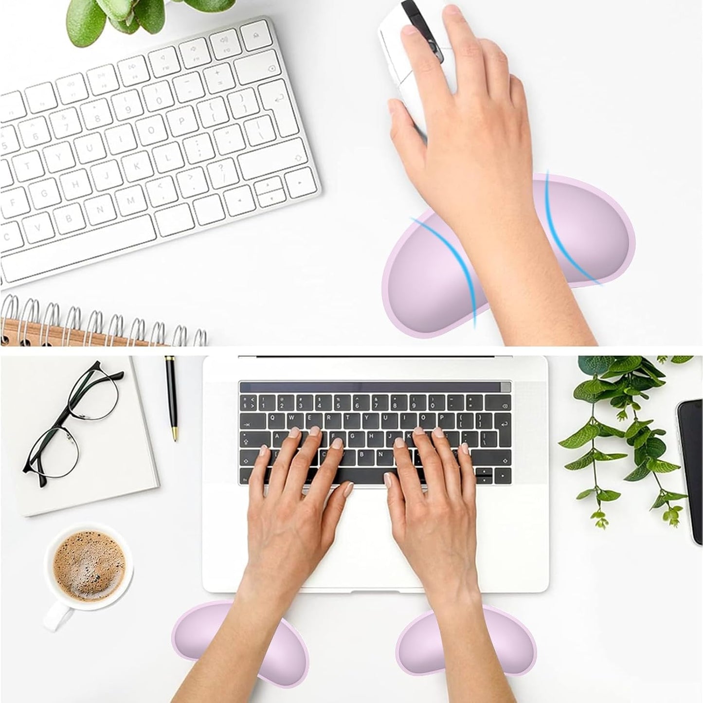 Dapesuom Keyboard Wrist Rest Set, Cute PU Leather Wrist Cushion for Computer Keyboard and Mousepad, Memory Foam Mouse Pad Rests Support with Non-Slip Base for Typing Pain Relief Laptop, Colonial White