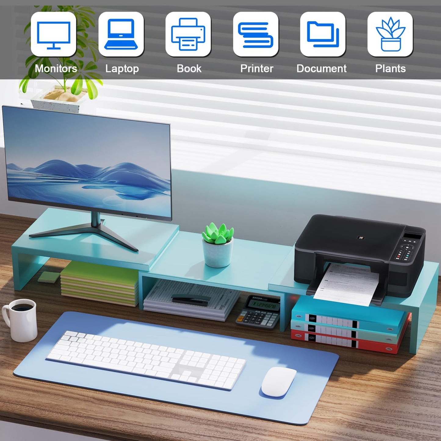 Dual Monitor Stand for Desk, Metal Computer Stand, Desk Shelf Riser,Desktop Organizer for Home and Office Use (Black)