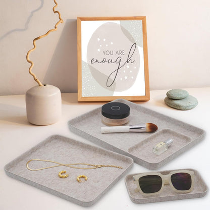 Welaxy EDC Catchall Desk Organizer felt tray stylish nightstand multi tray Entryway Bedside Caddy for Keys Phone Wallet Watch Glasses Pens Office Accessory minimalist living 4-piece (Glacier Gray)