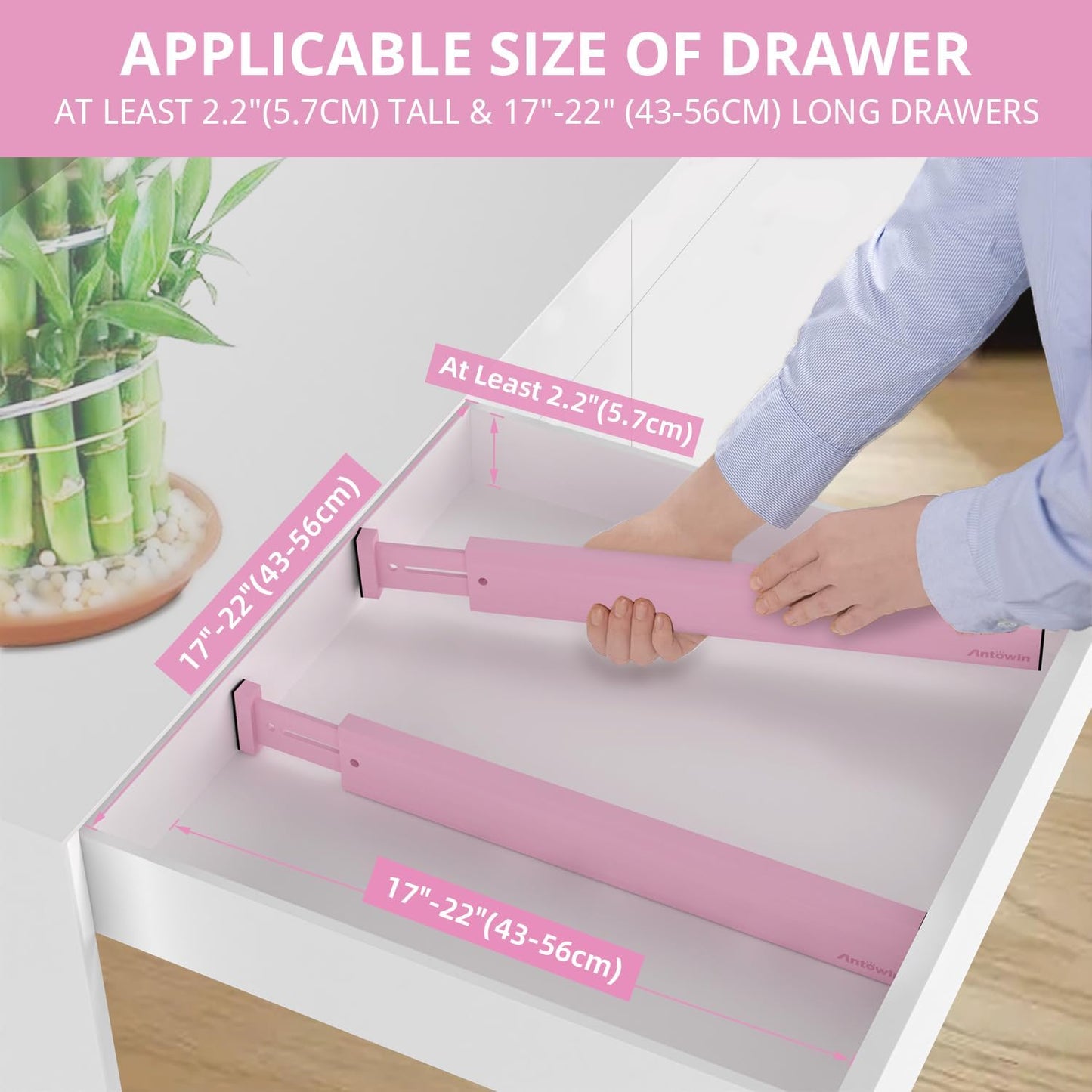 ANTOWIN Bamboo Drawer Dividers Organizers, Drawer Separators Splitter,17-22 inches Long Adjustable Spring-loaded Organizer for Large Utensil, Clothes, Tools Drawers(yellow)