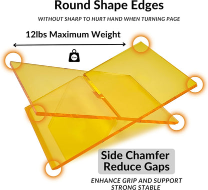 Honygebia Gold Acrylic Book Stands - Cross Frame Acrylic Book Holder, Open Bookstand for Display and Reading, Suitable for Art, Bible, Cookbook, Easel, Magazine, Textbooks 12.5" x 9.5" x 5.5"