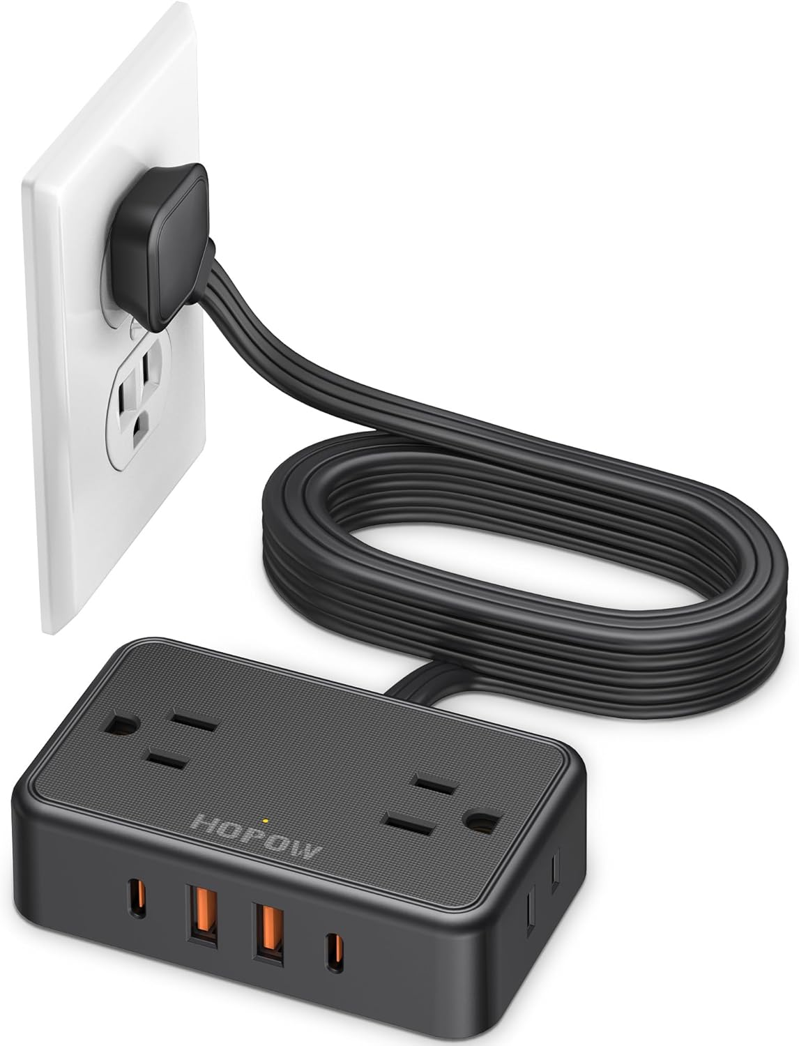 HOPOW Desk Clamp Power Strip, Desktop Mount Charging Station with 4 Outlets 4 USB Ports (2 USB C), 10Ft Under Desk Power Strip, Fits 2.75" Tabletop Edge, Extension Cord for Home Office, Black