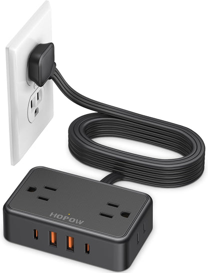 HOPOW Desk Clamp Power Strip, Desktop Mount Charging Station with 4 Outlets 4 USB Ports (2 USB C), 10Ft Under Desk Power Strip, Fits 2.75" Tabletop Edge, Extension Cord for Home Office, Black
