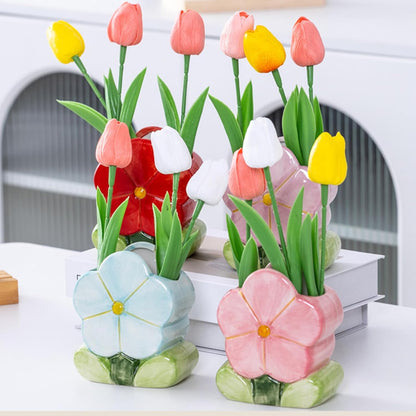 Red Makeup Brush Holder Pen Holder Office Desk Accessories Aesthetic Pencil Holders Cute Toothbrush Holders Flower Home Decor Vase Birthday Gifts for Women Vanity Kawaii Kitchen Utensil Holder
