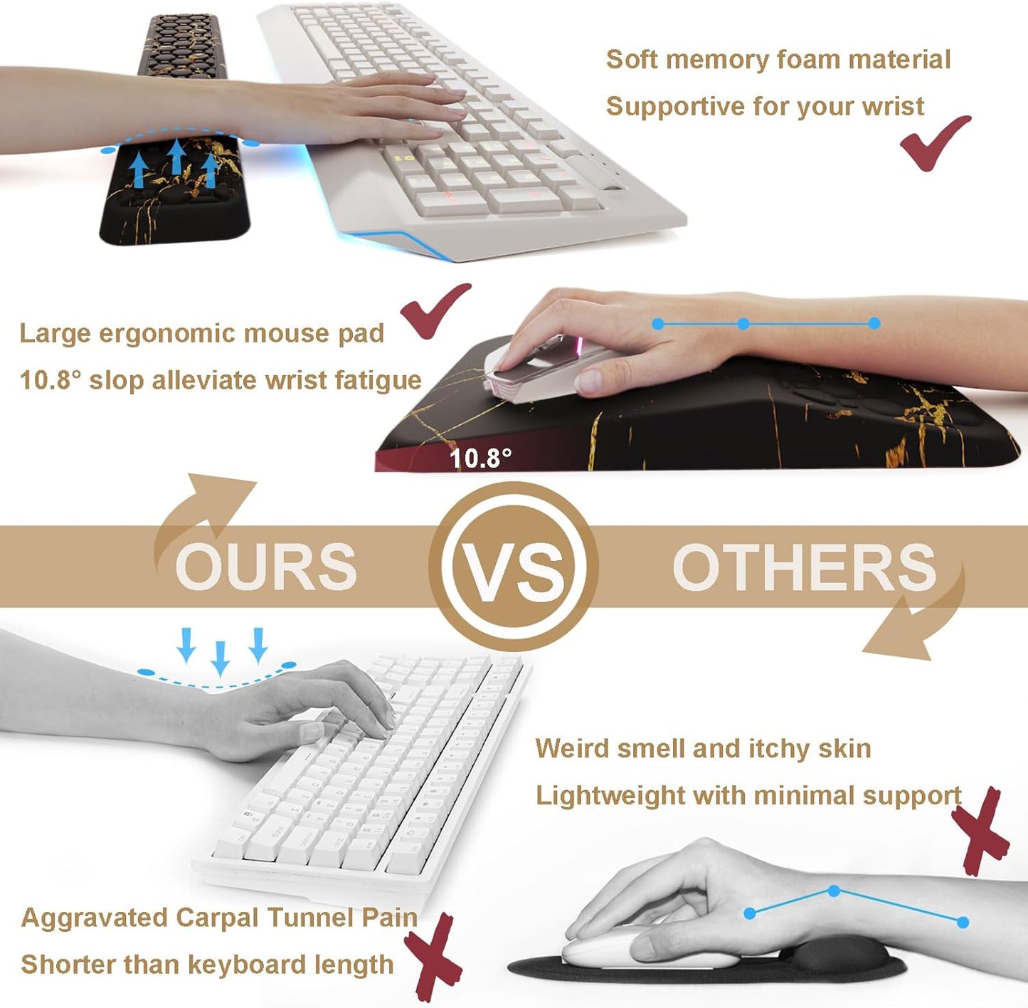 Ospelelf Mouse Pad with Wrist Rest and Keyboard Wrist Rest, Ergonomic Wrist Rest for Computer, Office, Gaming, Pink