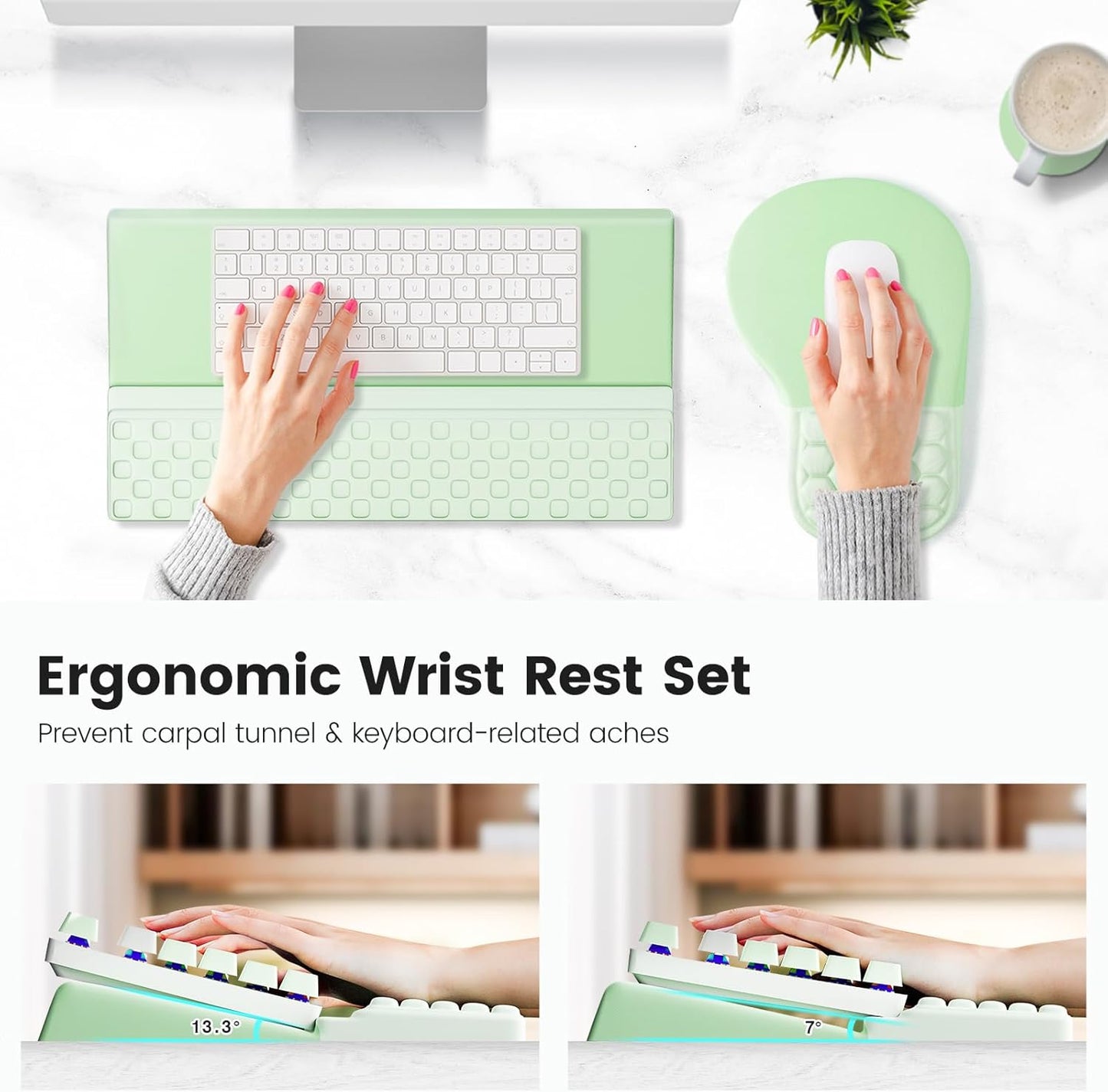 Ospelelf Ergonomic Mouse Pad and Keyboard Stand Wrist Rest Set, Memory Foam Comfort, Pain Relief for Typing, Office Desk Accessories, Moonlit Blossoms