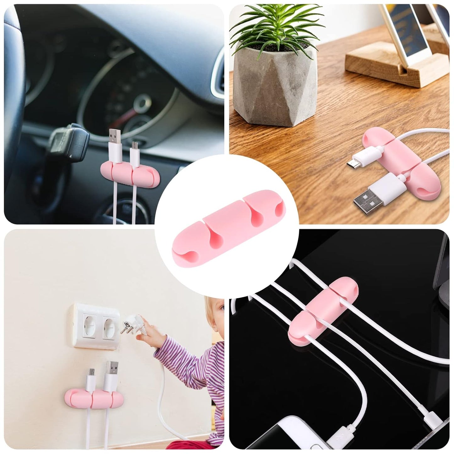 WLLHYF Cable Clips 3PCS Cord Wire Organizer Cable Management Holders 4 Hole Silicone Cable Harness USB Charging Accessory Cable Holder for Office and Home Desk (Black)