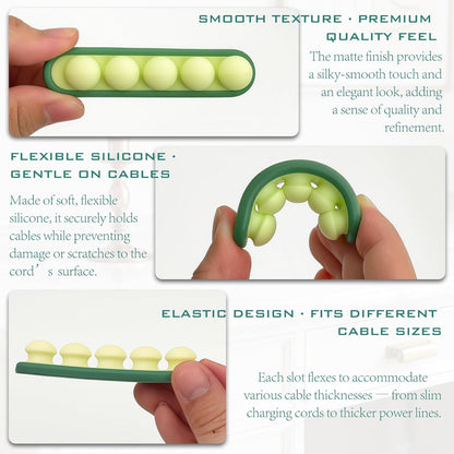 3-Pack Cute Pea Cable Clips – Soft Silicone USB Cable Organizers for Desk, Car, and Nightstand Wire Management