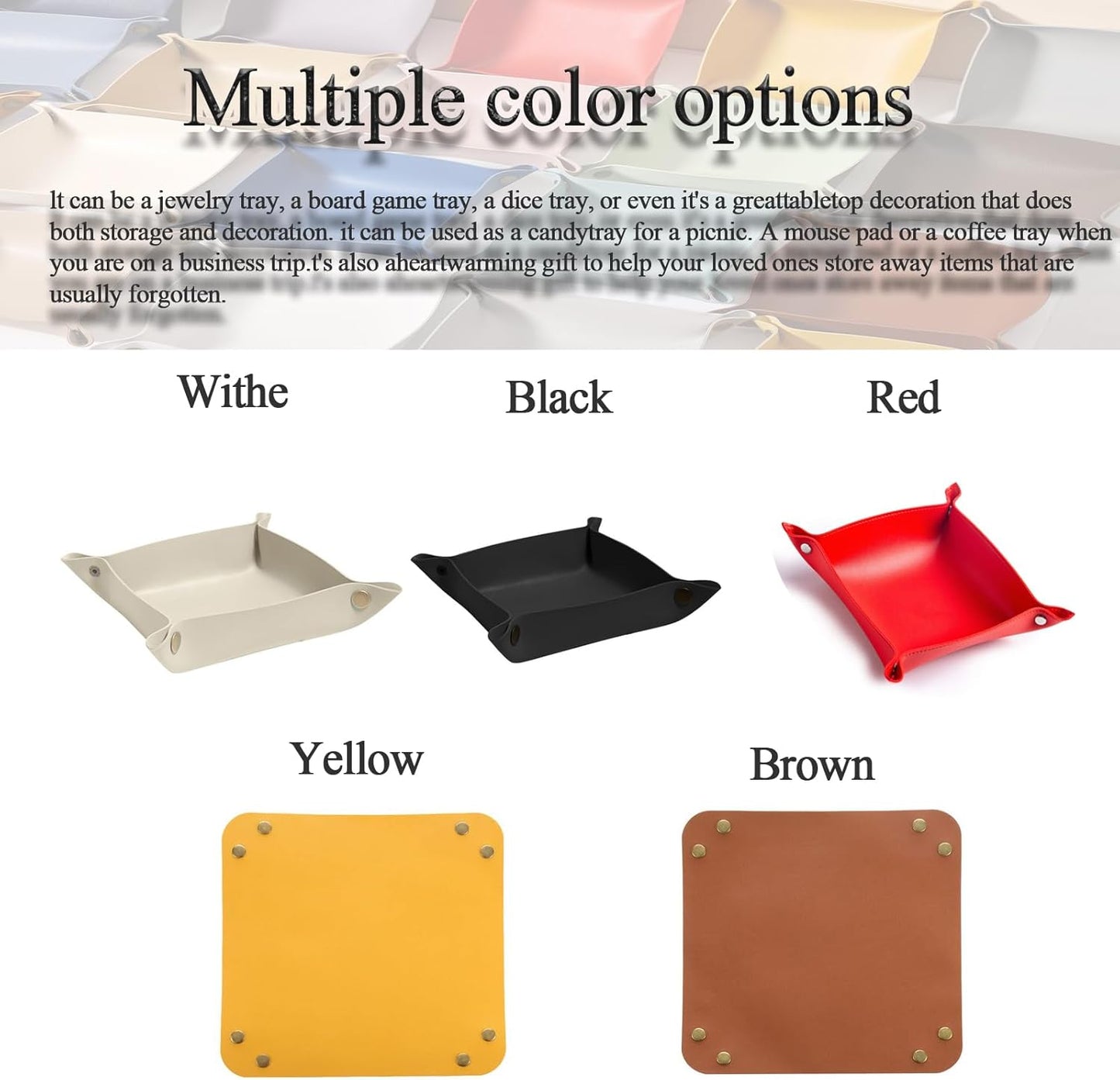 2 Pcs Leather Valet Tray Organizer Set, Folding Travel Storage for Jewelry Keys, Home Office Desk Organizer（white）