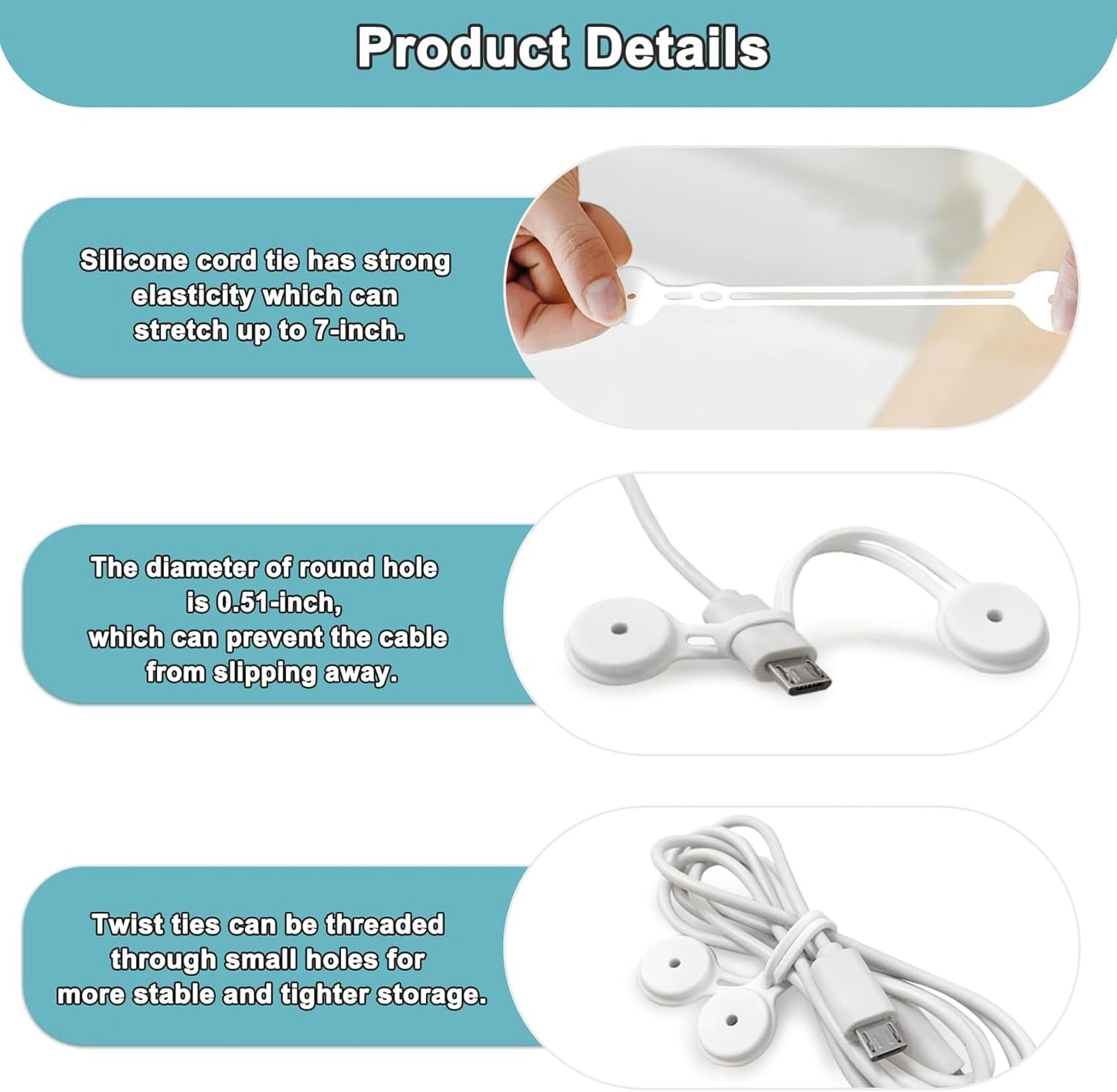 Magnetic Cable Ties 10 Pack, Silicone Cable Ties Charging Cord Organizer Travel Cable Management Straps Headphone Cord Wrap Reusable & Sturdy Cable Winder