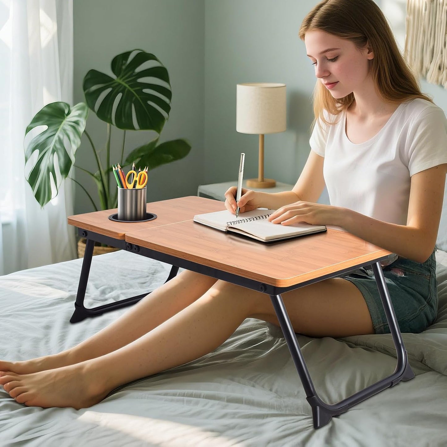 wishacc Book Stand for Reading in Bed, Laptop Stand Adjustable Book Holder Tray with Page Paper Clips Multi Angles Adjustable Cooking Bookstands for Textbook Recipe Magazine Tablet Portable