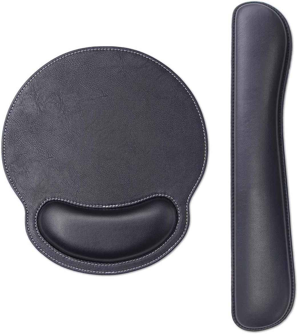 RICHEN Ergonomic PU Leather Keyboard Wrist Rest and Mouse Pad with Wrist Support, Memory Foam Set for Computer/Laptop,Gaming and Office, Comfortable for Easy Typing & Pain Relief (PU Brown)