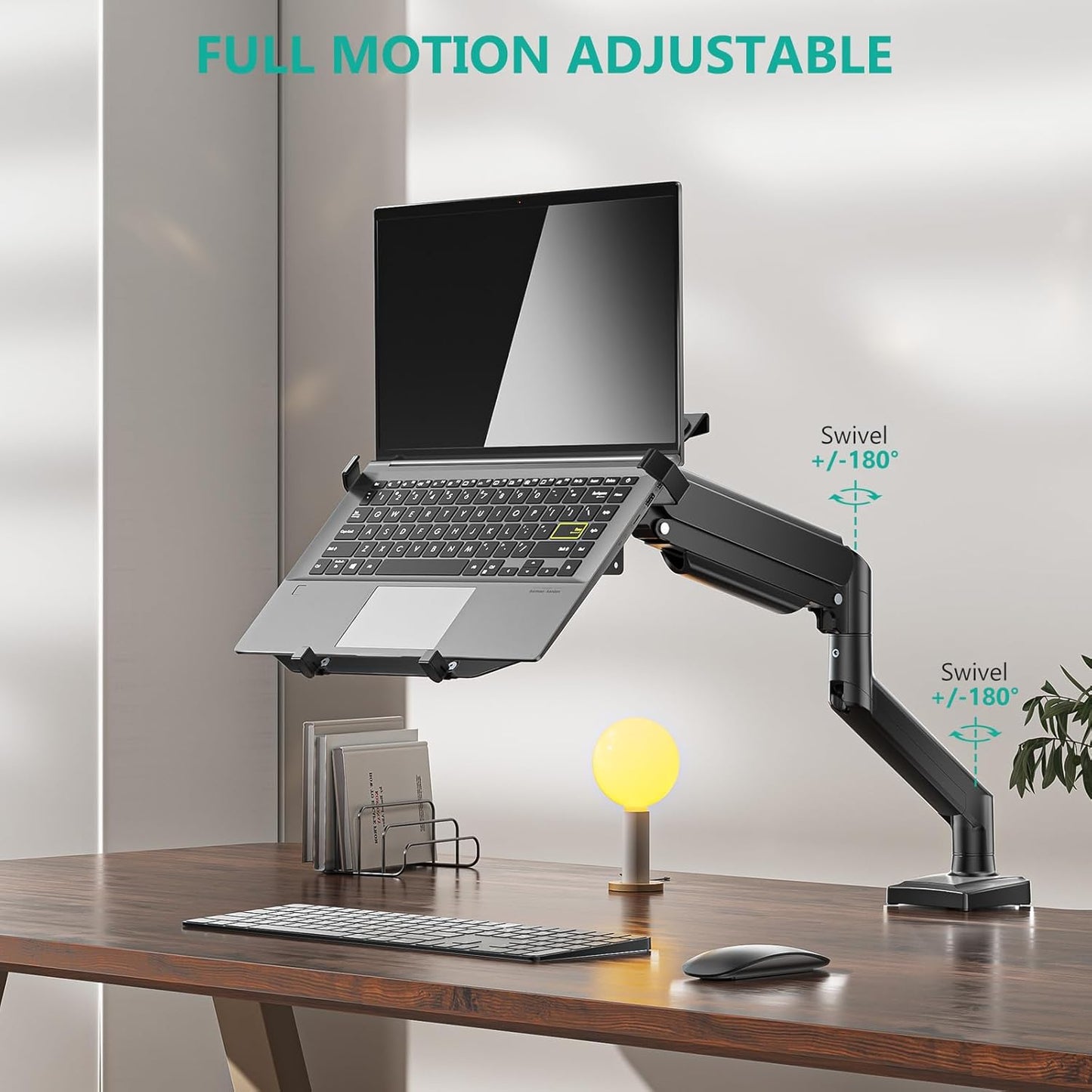 WALI Laptop Desk Mount, Single Monitor Arm with Laptop Holder, Adjustable Height Laptop Arm Mount for Desk, Fits 17” Notebook and 34” Monitors, Up to 22-26.4Lbs (GSMP001LPN), Black
