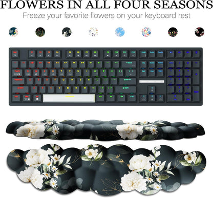 JIKIOU Upgrade Leather Cloud Keyboard Wrist Rest, Cloud Wrist Rest with Non-Slip PU Base, Comfortable Memory Foam Wrist Rest for Computer Laptop Mac Gaming Office and Pain Relief Christmas Wish Gift