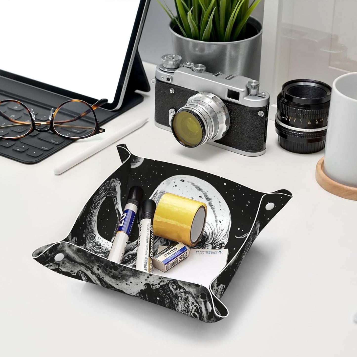 Valet Tray Catchall Trays Green Leaves Key Organizer Leather Tray Night Stand Organizer Bedside Vanity Trays Decor for Entryway Table