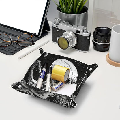 Valet Tray Catchall Trays Green Leaves Key Organizer Leather Tray Night Stand Organizer Bedside Vanity Trays Decor for Entryway Table