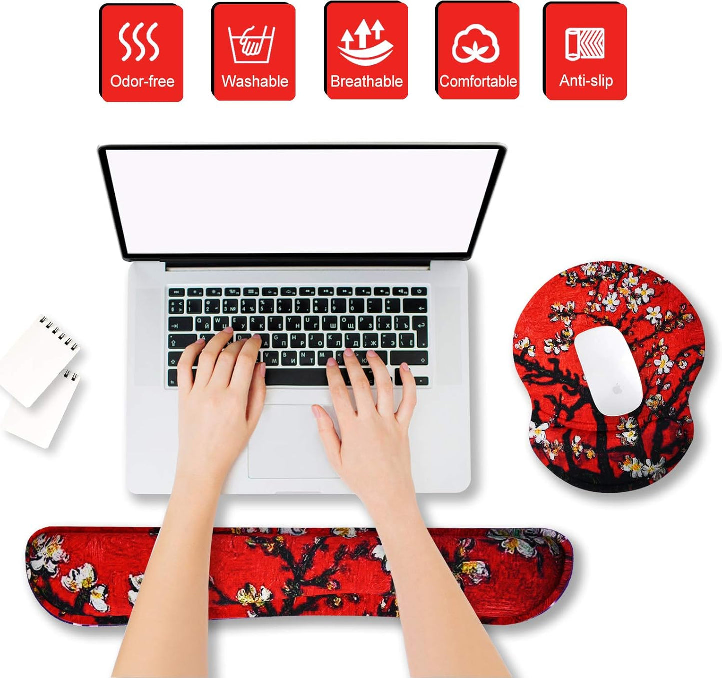 ArtSo Upgraded Wrist Rest Support for Mouse Pad & Keyboard, Ergonomic Gel Mousepad Non-Slip Rubber Base Home,Office Pain Relief, Easy Typing Cushion Neoprene, Soft Memory Foam, Purple Heart Butterfly