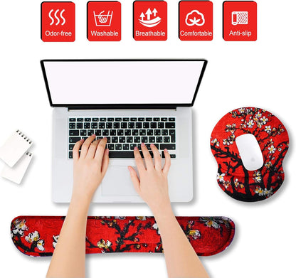 ArtSo Upgraded Wrist Rest Support for Mouse Pad & Keyboard, Ergonomic Gel Mousepad Non-Slip Rubber Base Home,Office Pain Relief, Easy Typing Cushion Neoprene, Soft Memory Foam, Purple Heart Butterfly
