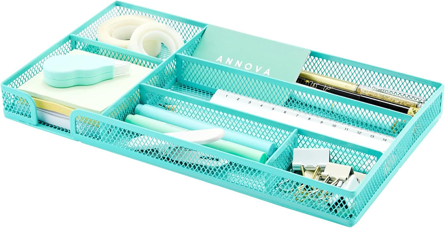 Annova Desk Drawer Organizer Tray for Office Organization - Metal Mesh - Storage Tray with Dividers for Pens, Desktop Accessories, Bathroom, Kitchen, Makeup and Office Supplies (Small, Gold)