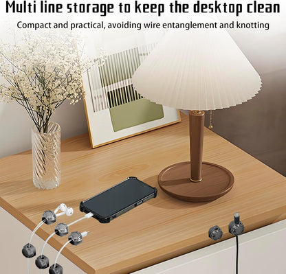 Magnetic Cable Organizer Set, 8 Pcs Easy Adhesion Desk & Wall Mount Holders for Mobile Phones and USB Cables, Perfect for Office, Kitchen, Car, and Bedside Use (Black)