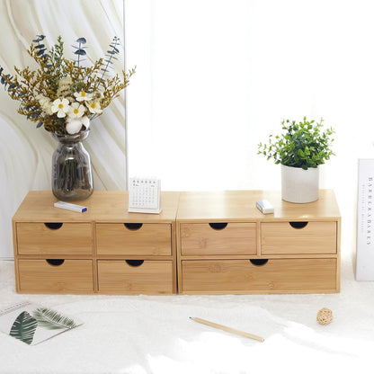 Charmewooden Bamboo Desk Organizer with 3 Drawers, Countertop Organizer with Drawers Makeup Storage Drawer 3 Drawers Tabletop Storage Organization Box Home Office Workspace