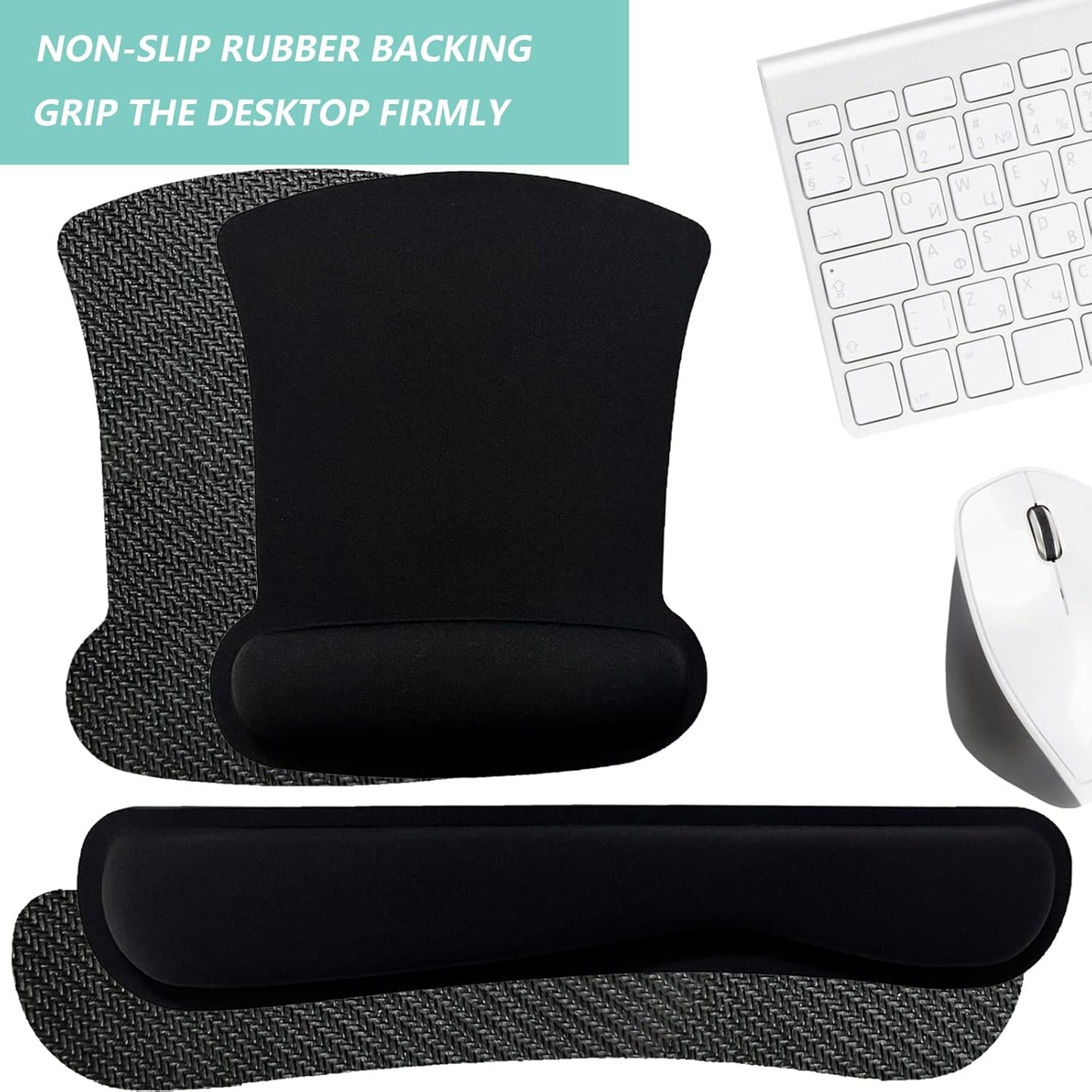 Keyboard Wrist Rest Pad Mouse Pad with Wrist Support Set of 3, Gaming Mousepad with Non-Slip Rubber Base, Ergonomic Memory Foam Mouse Cushion Support for Home Office Laptop Computer, Navy Blue