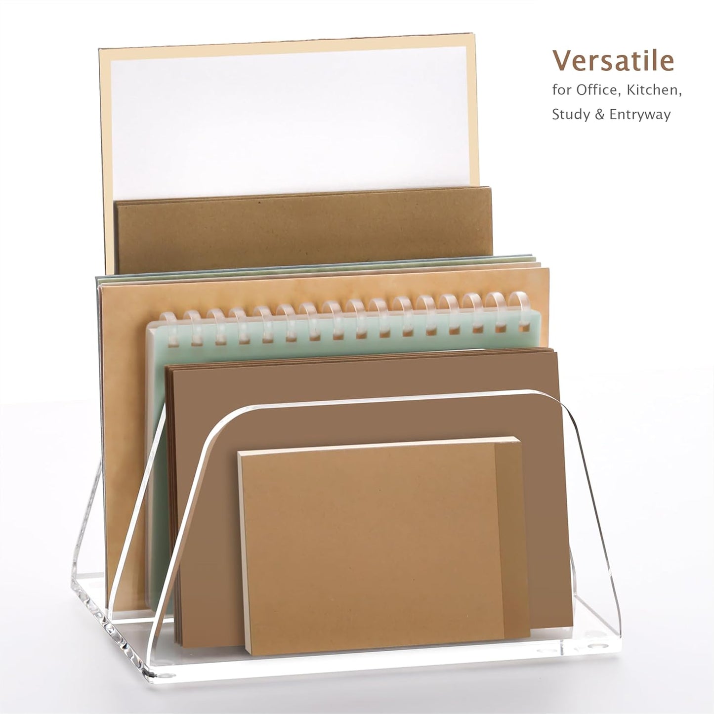 SANRUI Acrylic Mail Organizer, 2-Slot Clear Paper Letter Sorter Mini Desk Organizer, Sleek Office Desk File Holder for Mail, Bills, Notebooks 6.7"x3.5"x3.8"