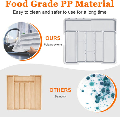 Spaclear Large Utensil Drawer Organizer Expandable Silverware Organizer for Kitchen Drawer Adjustable Cooking Utensil Holder Cutlery Flatware Tray Spatula Tools Gadgets Storage Dividers Plastic Black