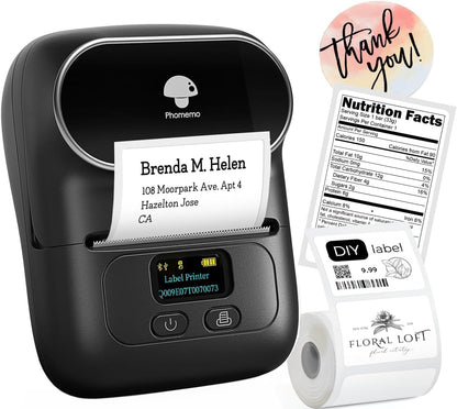 Phomemo Label Printer M110- Small Address Label Maker Bluetooth No Ink Portable for Small Business, Address, Office, Home for Phone; for PC/Mac(USB), with 100 Labels, Baby Pink