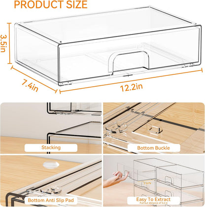 Yieach Clear Stackable Storage Drawers - Set of 6 - Acrylic Drawers,Bathroom Organizer Bin and Plastic Makeup Organizer,Clear Stacking Brightroom Storage Boxes for Vanity,Cabinet,Pantry Organization