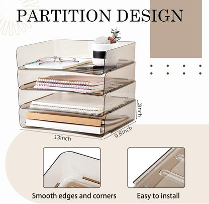 Harloon 4 Tier Paper Organizer Letter Tray Acrylic Desk File Organizer Heavy Duty Stackable Documents Clear Letter Paper Holder Sorter Office Tray for A4, Office Classroom Home File Pad Notebooks