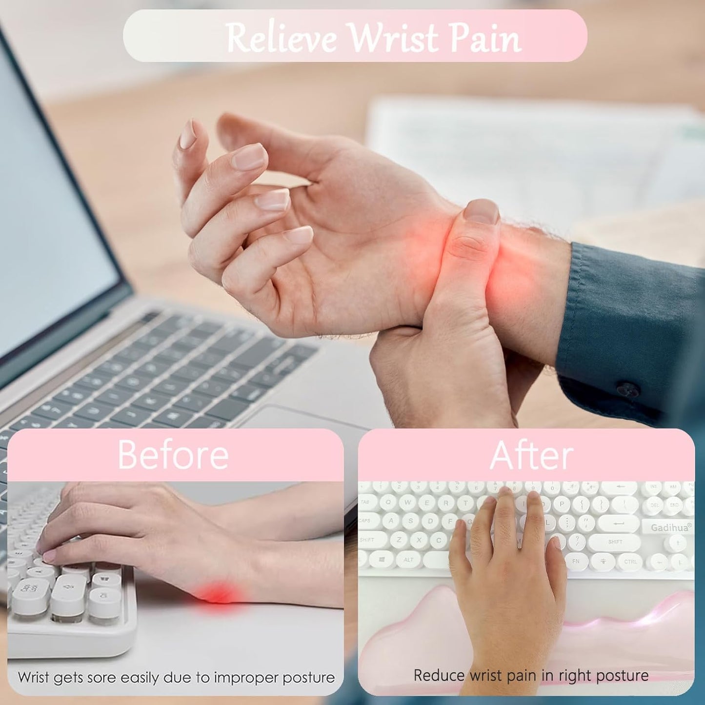Gel Wrist Rest for Keyboard and Mouse Square Blue Plaid Clear Keyboard Wrist Rest Transparent Ergonomic Cute Checkered Mouse Wrist Pad Silicone Non-Slip Support for Computer Laptop Gaming Home Office