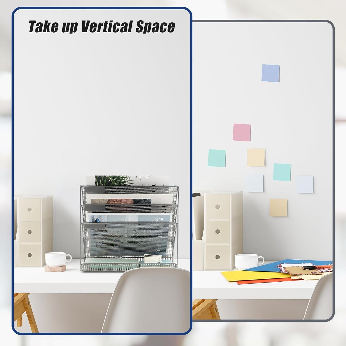 EASEPRES Desk File Organizer Mesh 6-Tier, Hanging Wall Mount Document Organization Stand, Desktop Vertical Mail Paper Folder Holder Rack with Bottom Tray for Office Home Cubicle Countertop, Black