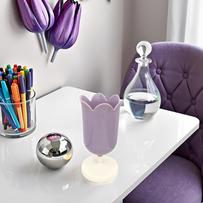 Pink Plastic Tulip Pen Holder Cute Pens Cup for Desk Pen Brush Organizer Office Stationery Supplies Home Decor Desk Supplies Holders and Dispensers(ZS399)